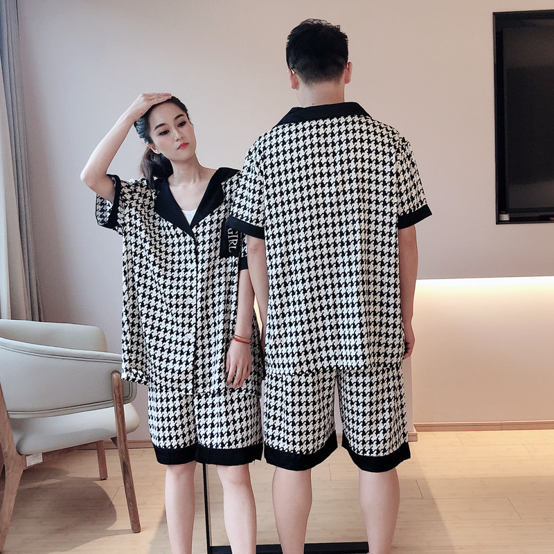 网红爆款ins情侣睡衣大码千鸟格 贝慕雪睡衣/家居服套装