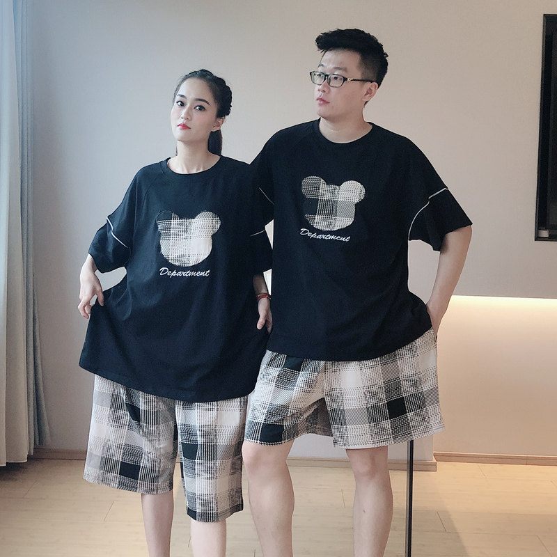 格子休闲大码胖mm200斤纯棉睡衣 贝慕雪睡衣/家居服套装