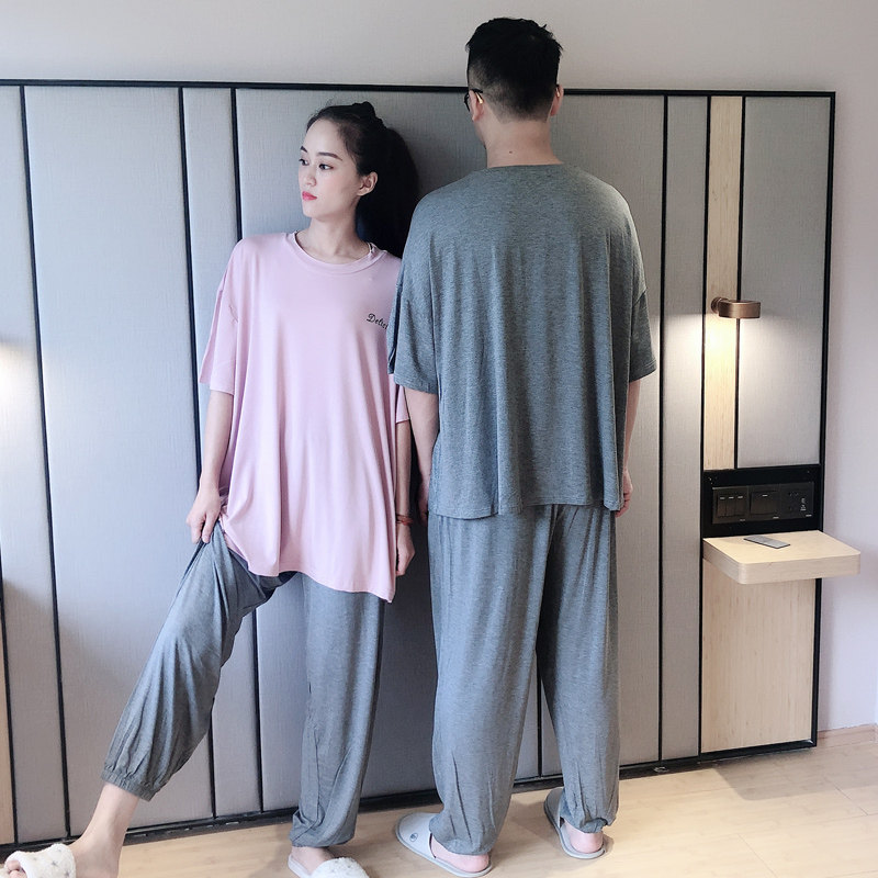 莫代尔情侣夏季短袖纯色休闲男睡衣 贝慕雪睡衣/家居服套装