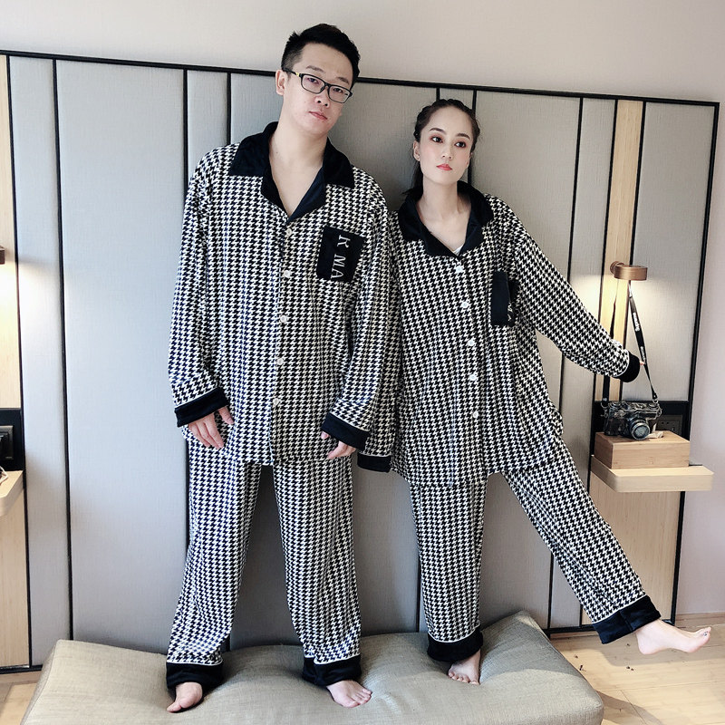 isn网红款千鸟格情侣薄绒薄款睡衣 贝慕雪睡衣/家居服套装