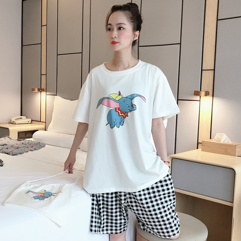 夏可出门休闲格子布袋大码卡通睡衣 贝慕雪睡衣/家居服套装