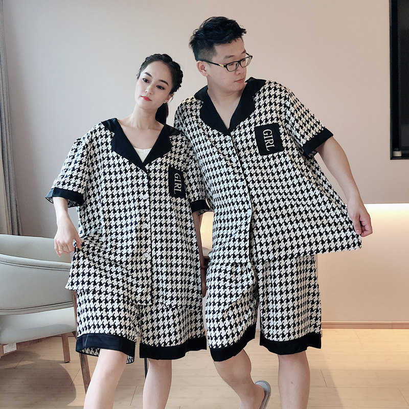 网红爆款ins情侣睡衣大码千鸟格 贝慕雪睡衣/家居服套装