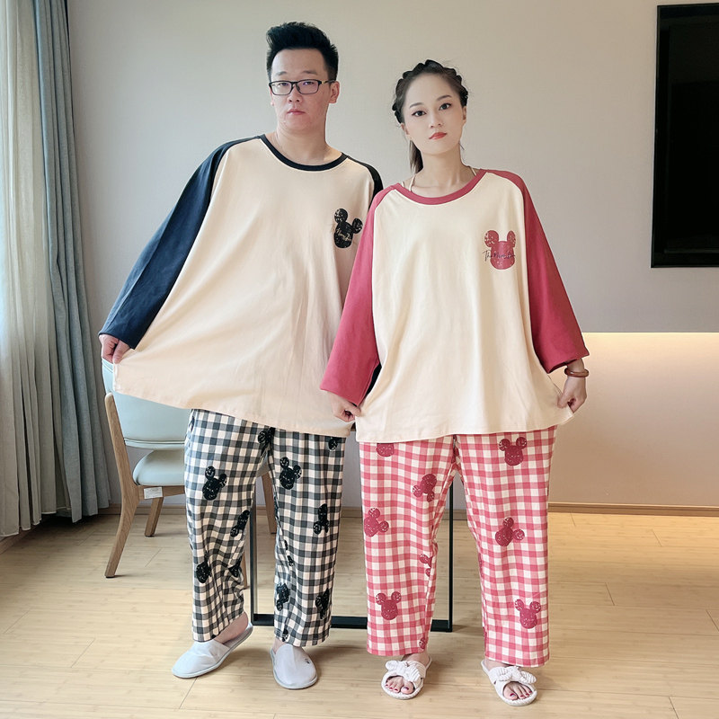 2022秋冬款情侣纯棉格子卡通男睡衣 贝慕雪睡衣/家居服套装