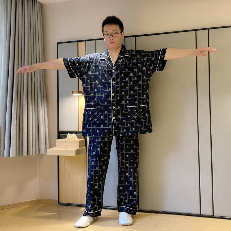 加肥加大肥佬纯棉格子短袖长裤透气 贝慕雪睡衣/家居服套装