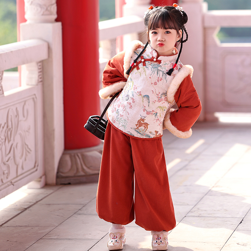 女童拜年服冬装儿童过年服国风男童周岁礼服宝宝唐装年服新年衣服