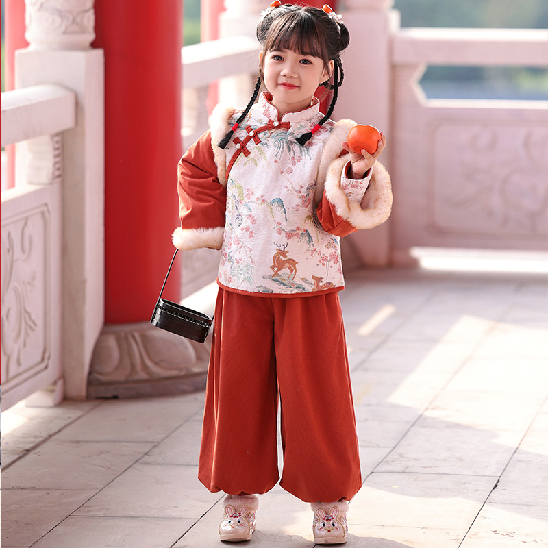 女童拜年服冬装儿童过年服国风男童周岁礼服宝宝唐装年服新年衣服