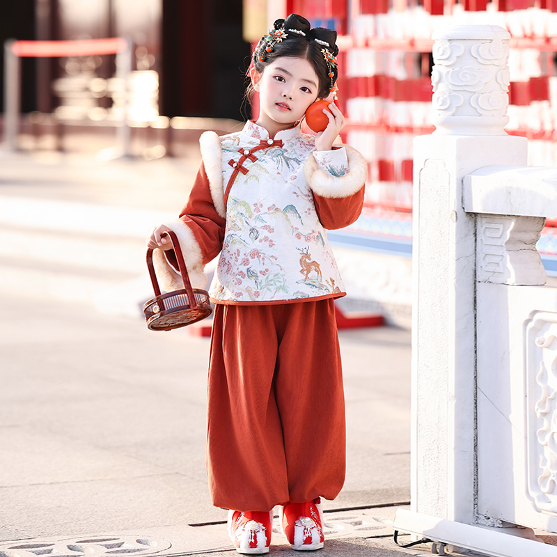 女童拜年服冬装儿童过年服国风男童周岁礼服宝宝唐装年服新年衣服