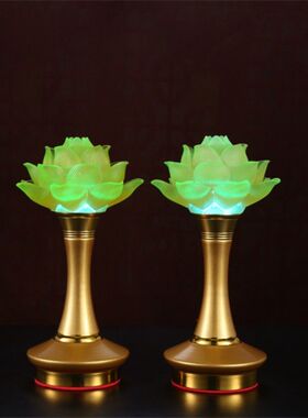 LED琉璃莲花灯佛灯长明灯佛灯佛堂佛具寺庙家用七彩神台灯一对