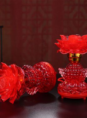 佛具用品红色水晶莲花灯佛供灯led七彩供佛灯长明灯佛前供灯莲花