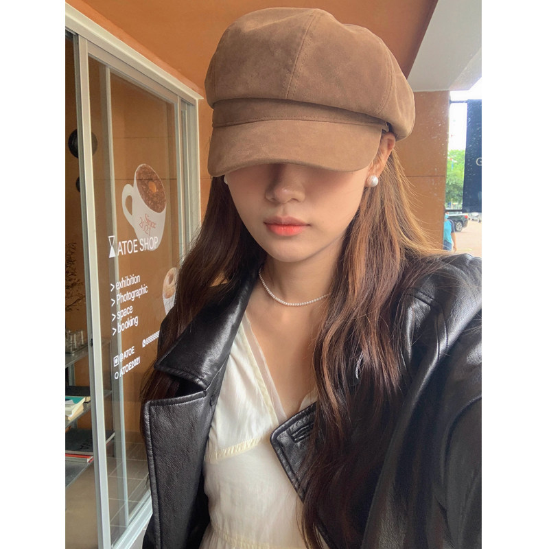 出口韩国~复古棕色报童帽女秋冬英伦风帽子八角帽百搭画家贝雷帽