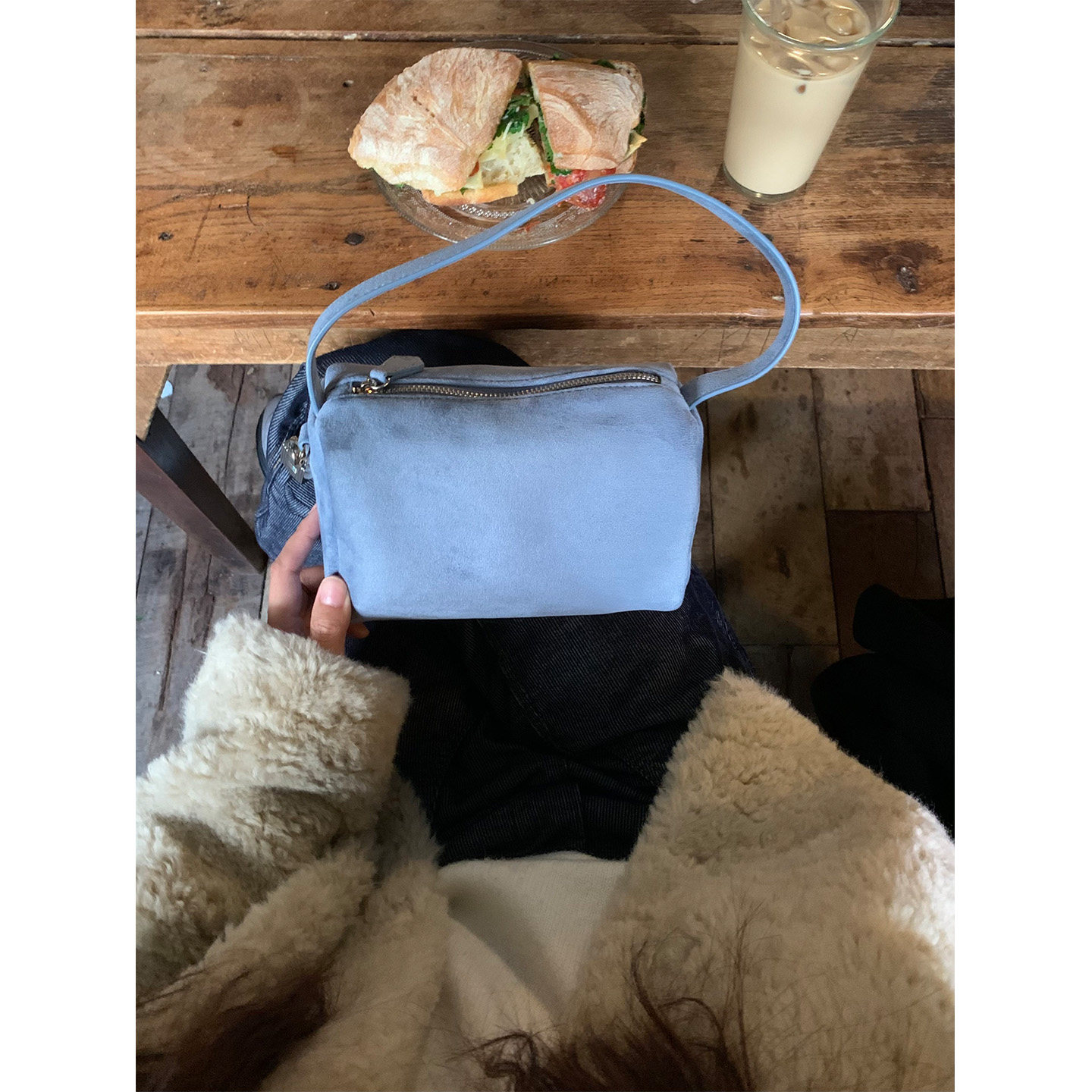 芝士商店~韩系蓝色手拎波士顿包女2026新款冬季通勤百搭手提包包,淘宝优惠券,粉丝福利购,淘宝优惠卷