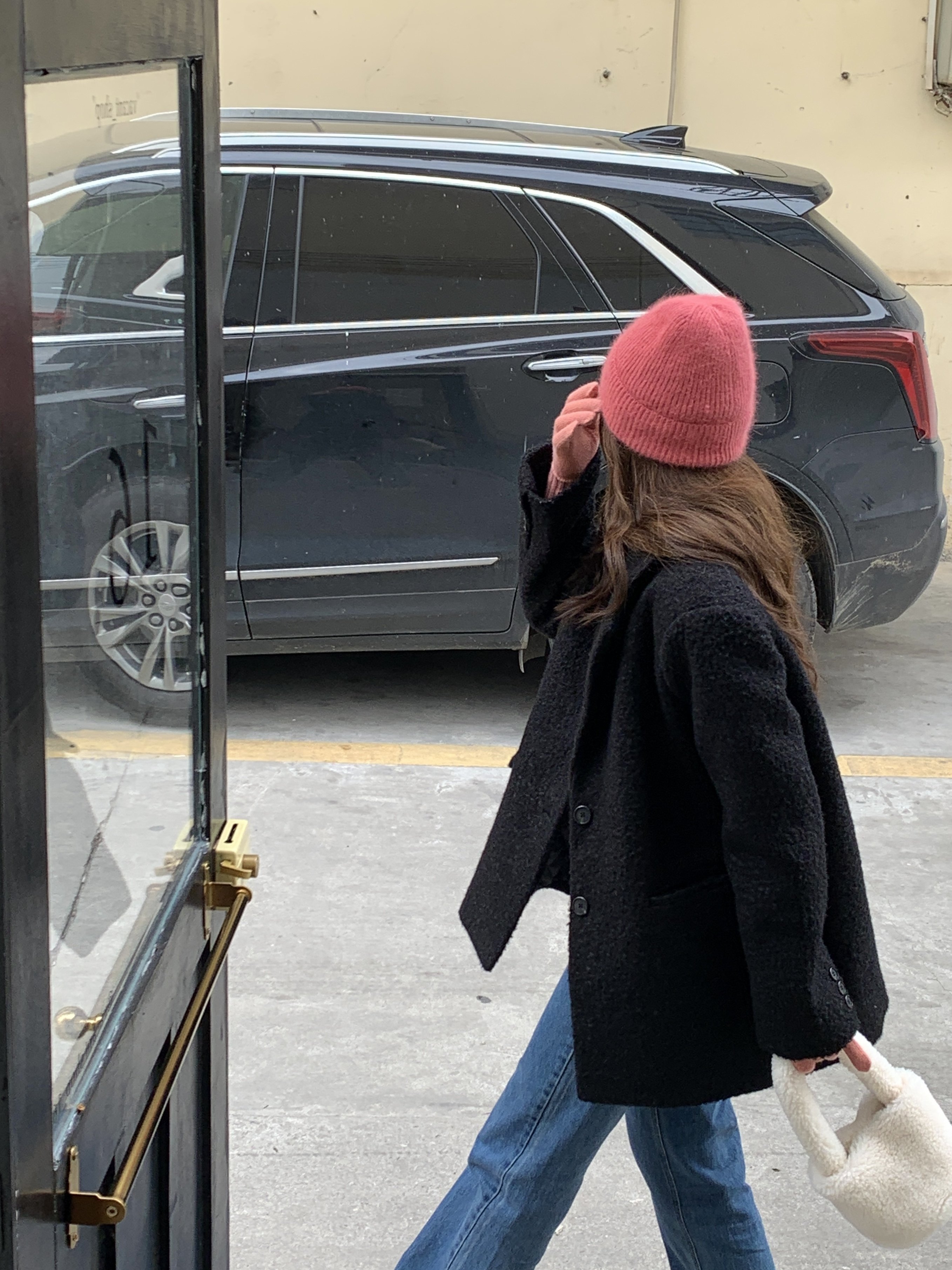 定制款~粉色兔毛毛线帽女秋冬户外保暖帽子氛围感针织冷帽堆堆帽