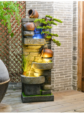 田园鱼池中式风隔断庭院假山流水