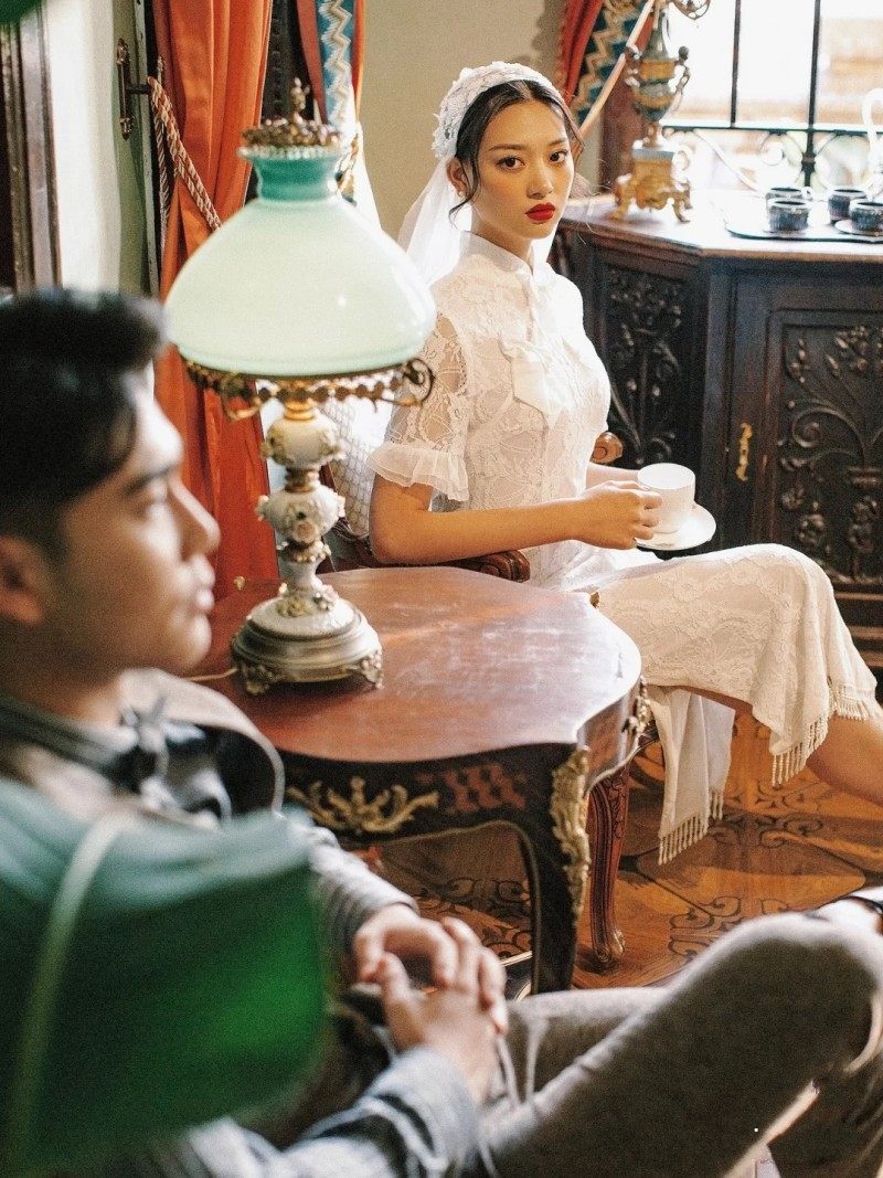 影楼民国风中式轻婚纱改良小礼服 耳夲婚纱