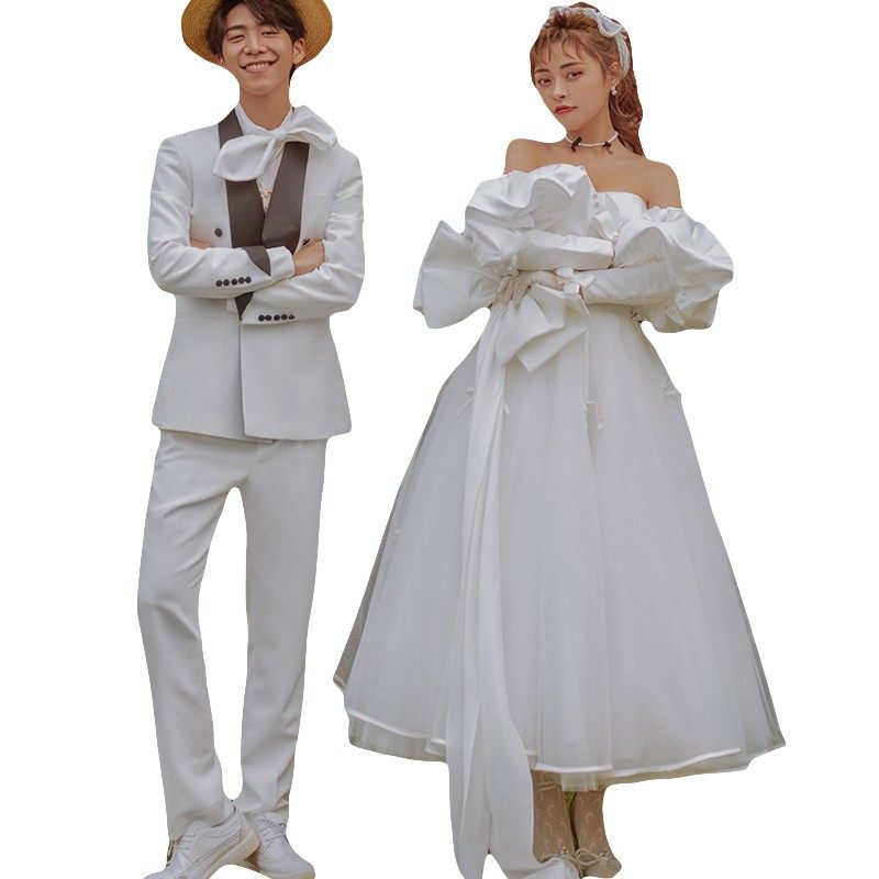 影楼主题新款甜美抹胸小白纱婚纱 耳夲婚纱