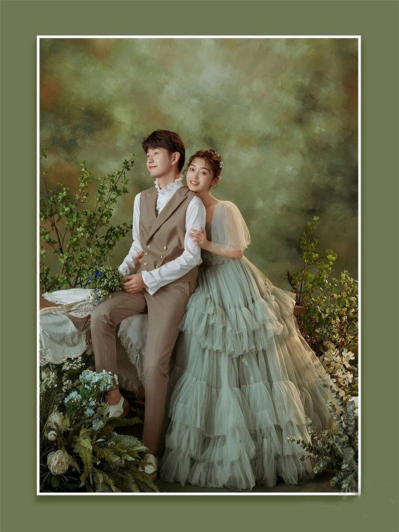 新款影楼旅拍情侣写真森系油画彩纱 耳夲婚纱