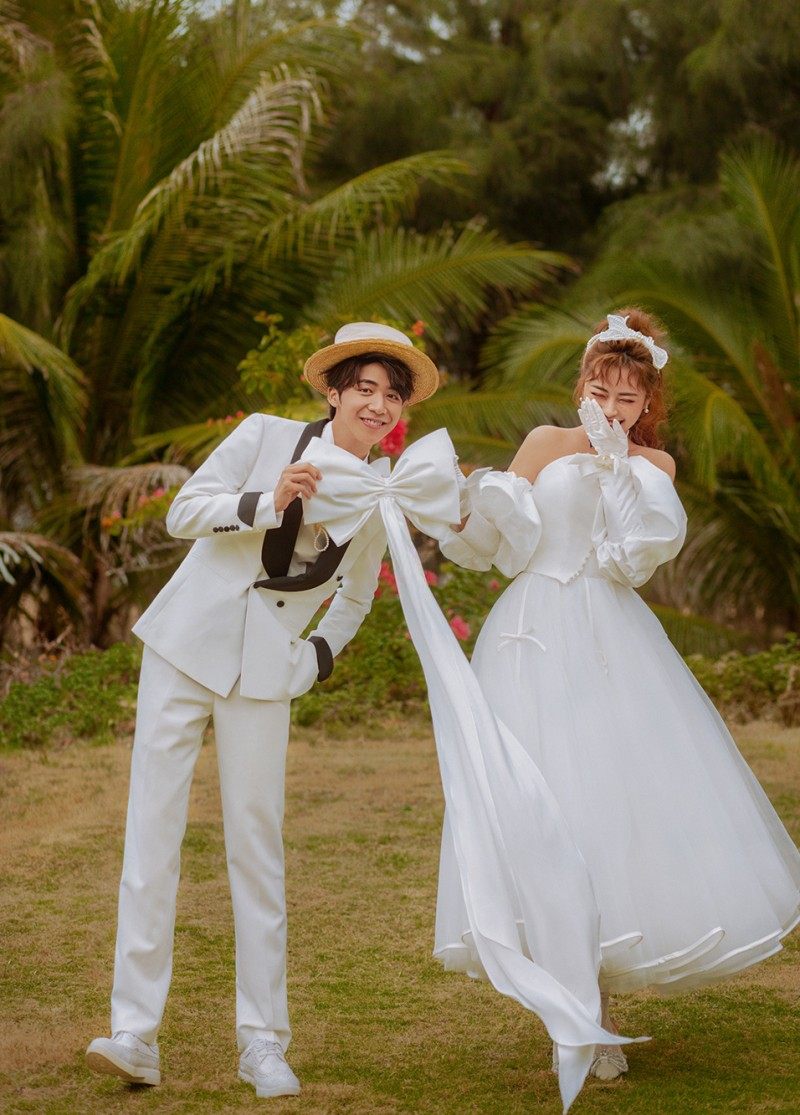 影楼主题新款甜美抹胸小白纱婚纱 耳夲婚纱