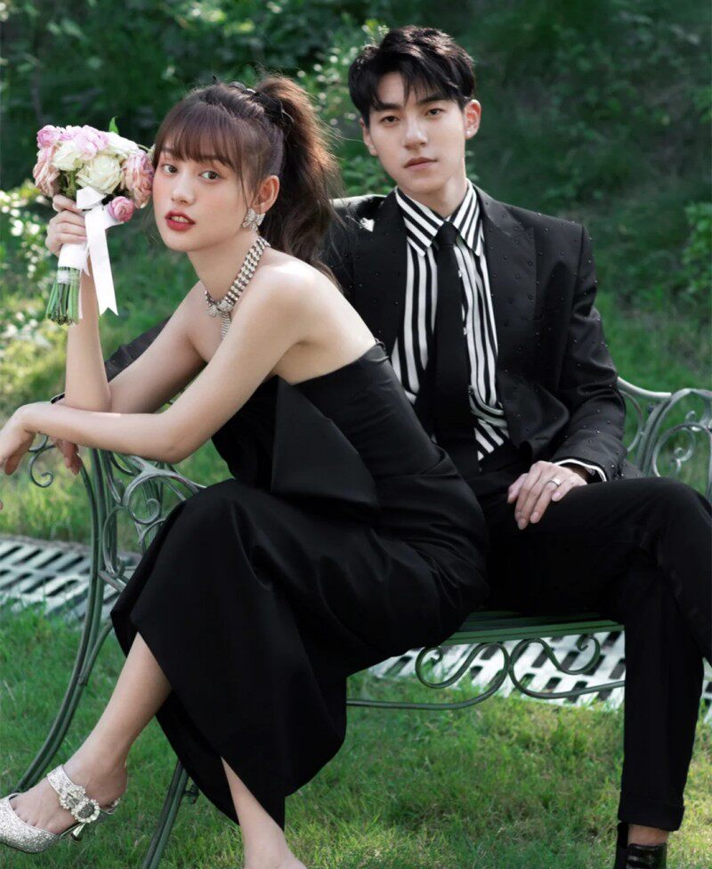 展会新款主题旅拍情侣写真黑色婚纱 耳夲礼服/晚装