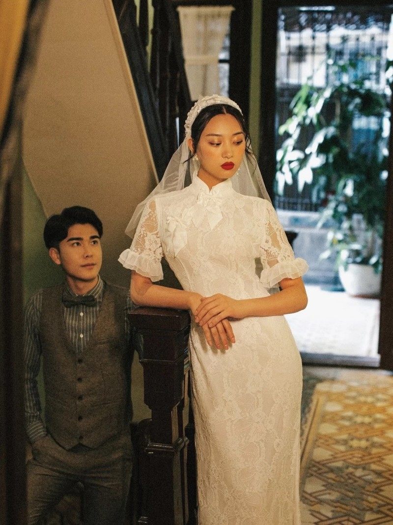 影楼民国风中式轻婚纱改良小礼服 耳夲婚纱