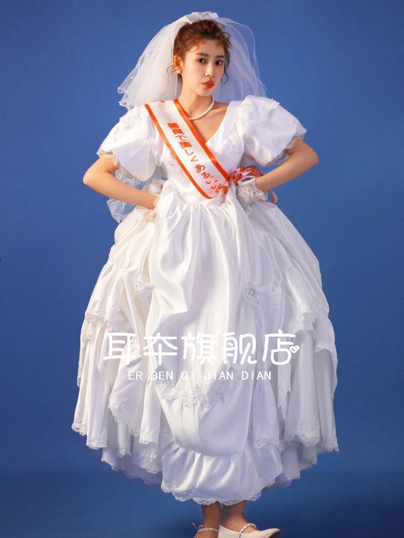 新款复古法式简约旅拍宫廷选秀婚纱 耳夲婚纱