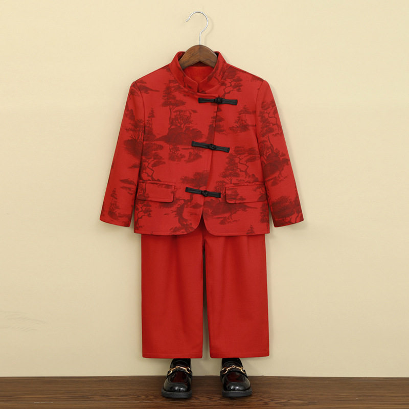男童新中式唐装冬加绒加厚汉服国风红色拜年服儿童演出服周岁礼服,淘宝优惠券,粉丝福利购,淘宝优惠卷