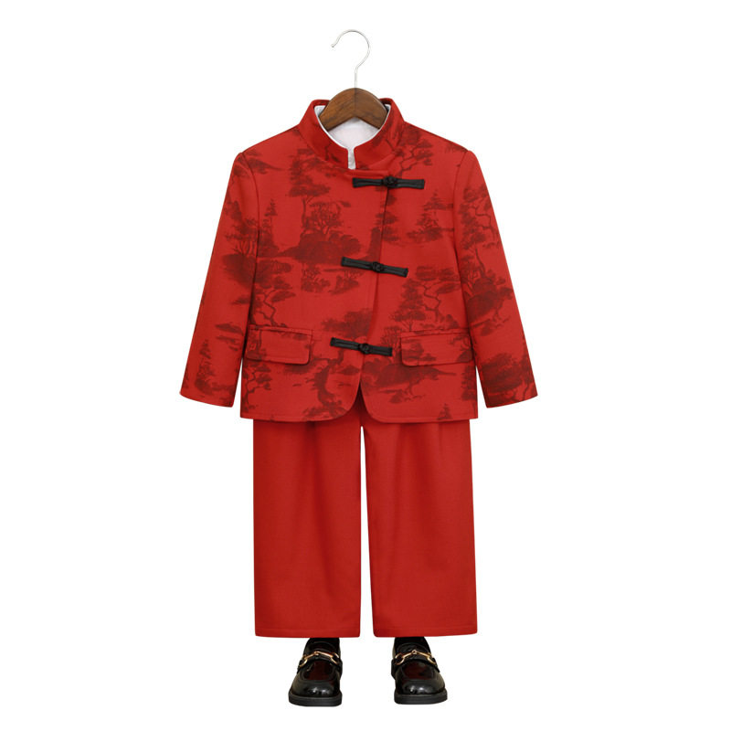 男童新中式唐装冬加绒加厚汉服国风红色拜年服儿童演出服周岁礼服,淘宝优惠券,粉丝福利购,淘宝优惠卷