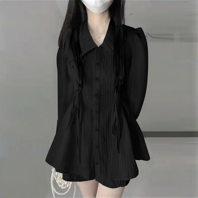 Fashionable, fresh and sweet dress fake two-piece 2025 spring new petite shirt skirt 1793