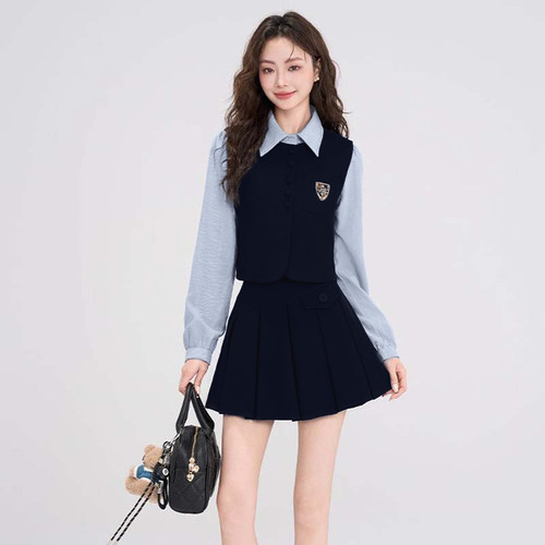 学院风套装裙两件套女2025秋季新款小个子上衣短裙一整套TX0099 - 图0