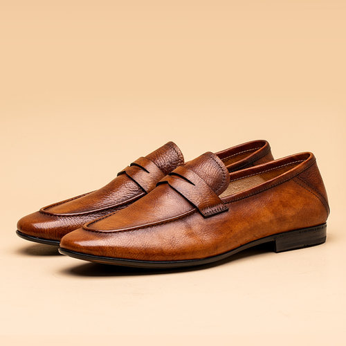 弓长梦真皮便士乐福鞋2026男皮鞋头层牛皮吸汗透气豆豆鞋子一脚蹬 - 图1