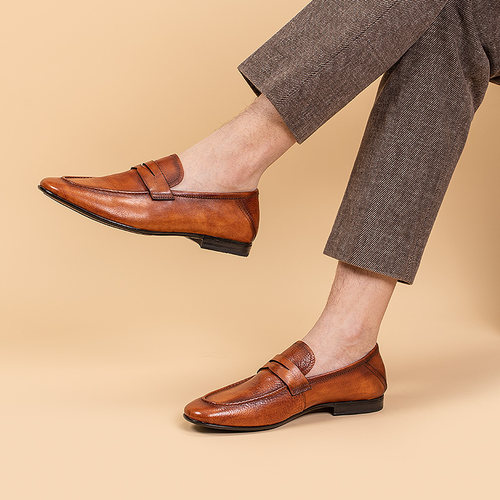 弓长梦真皮便士乐福鞋2026男皮鞋头层牛皮吸汗透气豆豆鞋子一脚蹬 - 图0