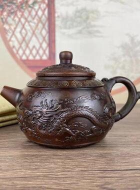 复古铜龙凤茶壶龙凤呈祥茶壶酒壶铜壶龙飞凤舞酒壶铜壶家居摆件