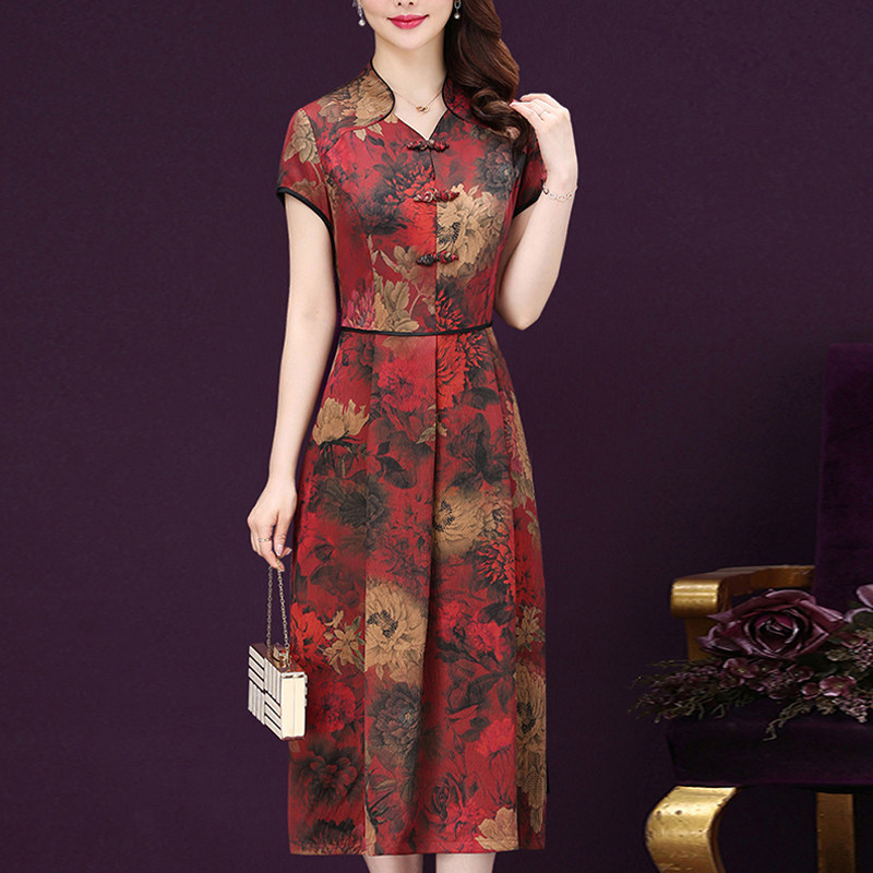 贵夫人醋酸缎面旗袍改良版连衣裙 啊萍啊城连衣裙