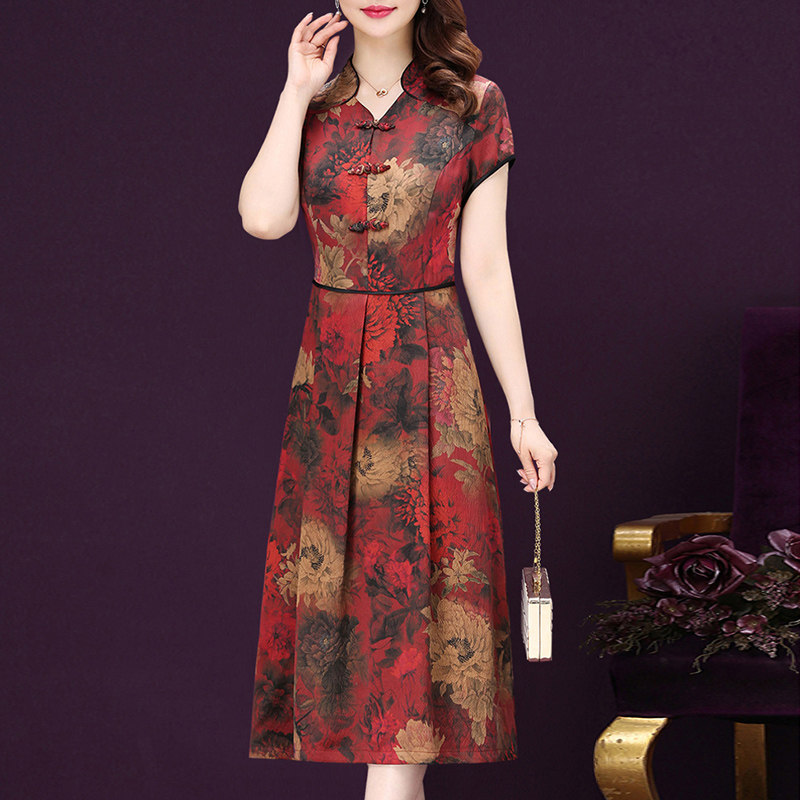 贵夫人醋酸缎面旗袍改良版连衣裙 啊萍啊城连衣裙