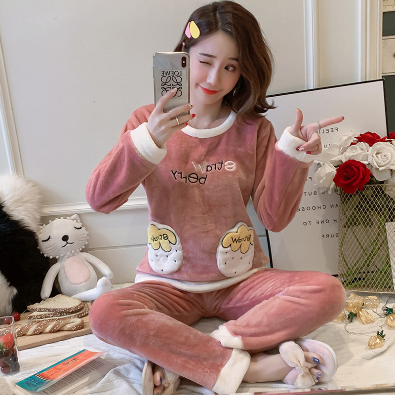 冬天的女士加绒珊瑚绒熊出没睡衣 采蝶衣睡衣/家居服套装