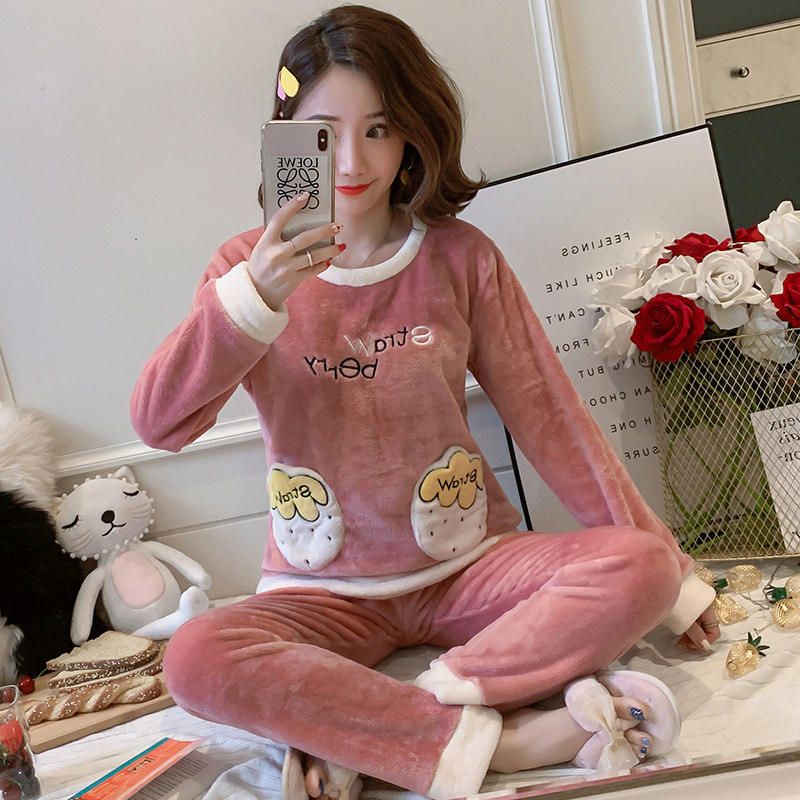 粉色加绒加厚秋冬款卡通珊瑚绒睡衣 采蝶衣睡衣/家居服套装