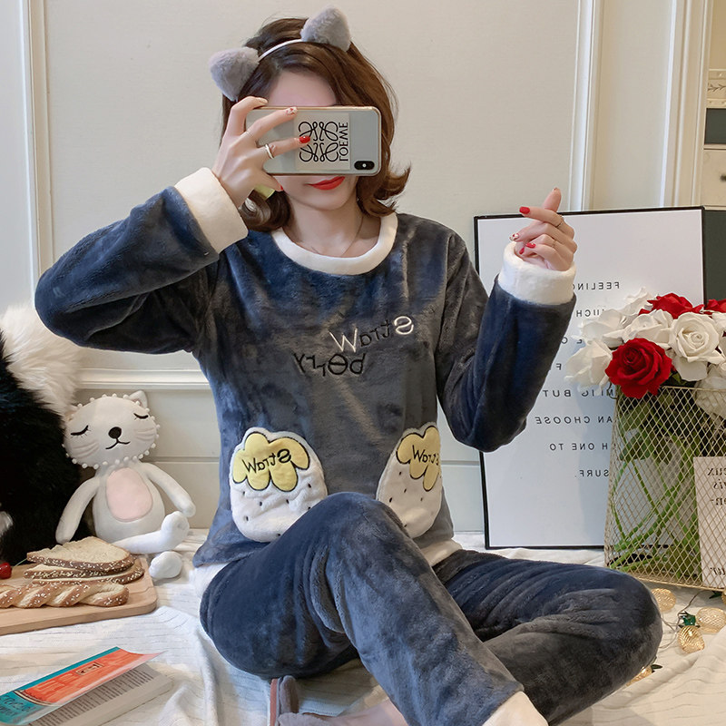 粉色加绒加厚秋冬款卡通珊瑚绒睡衣 采蝶衣睡衣/家居服套装