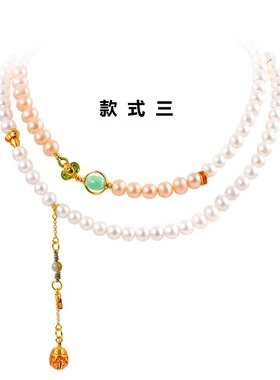 天然淡水珍珠毛衣链S925银镀金女