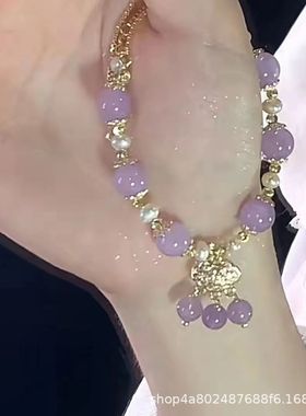 抖音爆款新款紫色如意平安锁闺蜜手链ins小众设计甜美复古中国凤