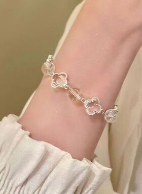 清冷串珠手链ins四叶花风小众高级百搭手镯时尚气质抽拉式手饰