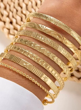 新款小众设计多层金属混搭叠戴手镯女西域民族配饰气质手饰批发