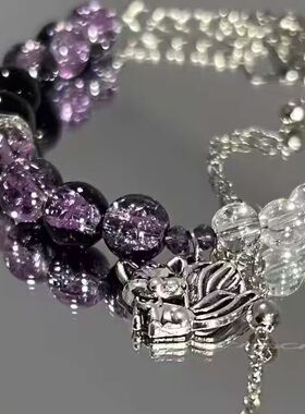 【九幽】幽紫渐变双拼九尾狐挂坠个性原创小众设计琉璃手串