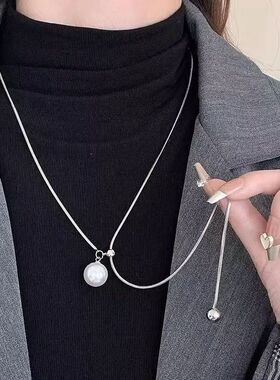 冷淡风抽拉珍珠长款项链女2025年高级感小众设计气质名媛毛衣