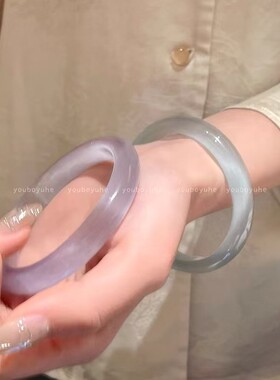 冰冰粉手镯浅粉百搭天然清冷感仙女镯冰透白月光高冰猫眼手镯