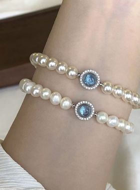 新中式复古猫眼石珍珠手链小众精致设计百搭高级感气质闺蜜手链