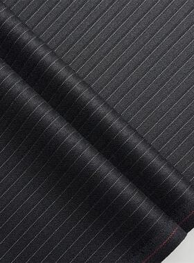 夏季精纺西装毛料 70%羊毛纯黑色条纹西服西裤面料马甲裙制服布料