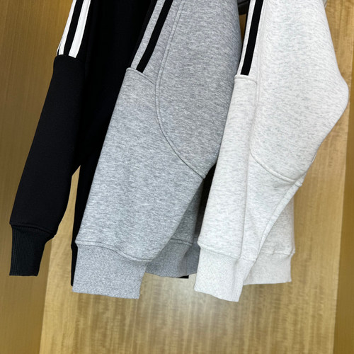 460G重磅连帽卫衣男秋冬款加绒加厚三杠潮牌宽松套头帽衫上衣外套-图3