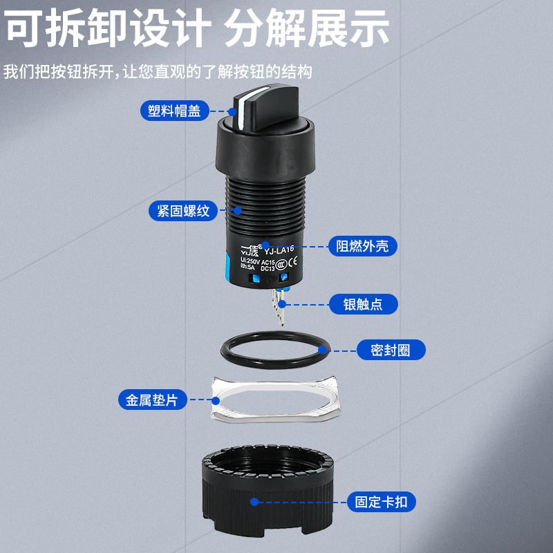 一佳旋钮开关YJLA16-11X2圆形方形矩形旋钮选择开关二挡三挡16mm - 图2