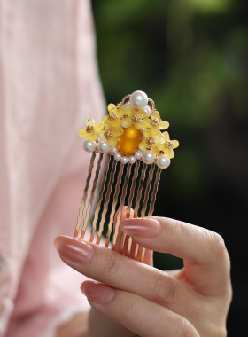 金色桂花发梳插梳古风盘发头饰精致高级感汉服发饰花朵古装配饰女