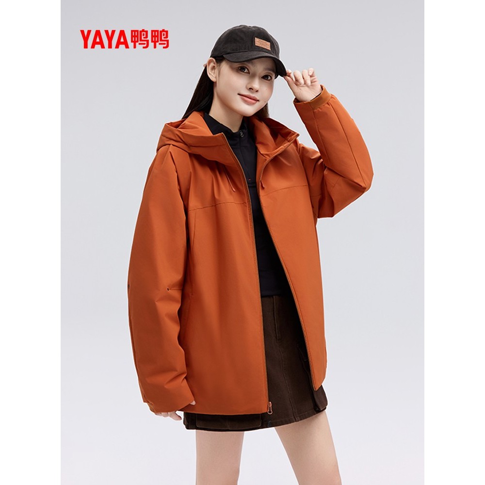 鸭鸭羽绒服女款2025年秋冬新款情侣户外运动休闲防风连帽羽绒外套