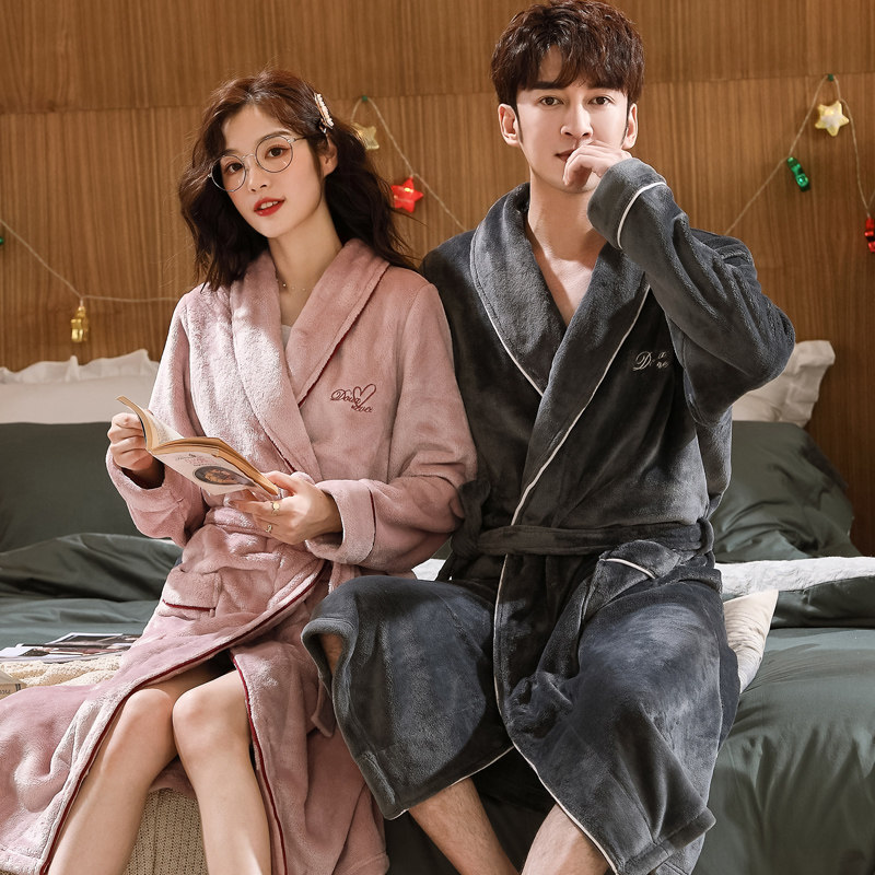 珊瑚绒秋冬长款加绒加大码男士睡袍 沐子萌睡袍/浴袍